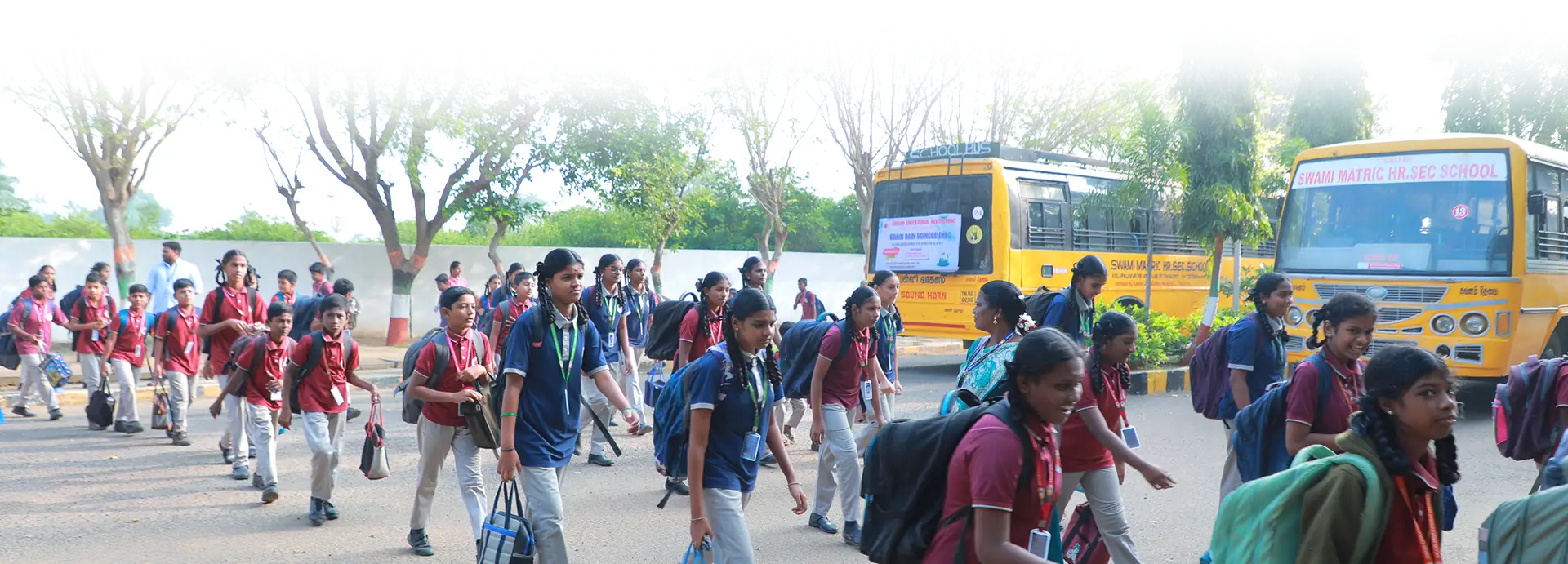 Swami students and buses